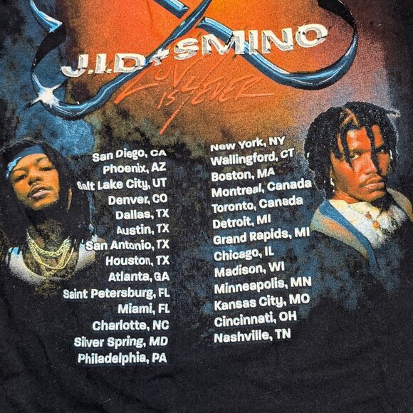J.I.D. + Smino Luv Is 4 Ever 2023 North American Tour Mens T Shirt Sz M - Picture 3 of 3